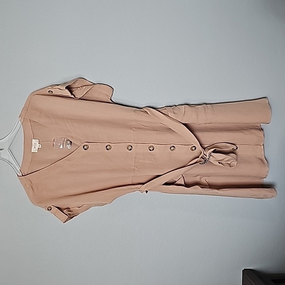 Perch Blu Pepper Summer NWT 1X Khaki Button Front Short Sleeve Casual Dress - Picture 1 of 8